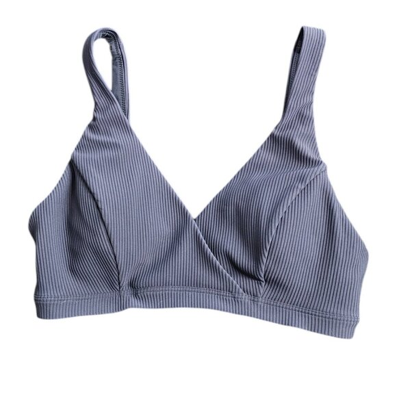 Lululemon Womens Clear Waters Bikini Top, Blue, Ribbed V-Neck, C/D Cup, Size 4 - Picture 1 of 6